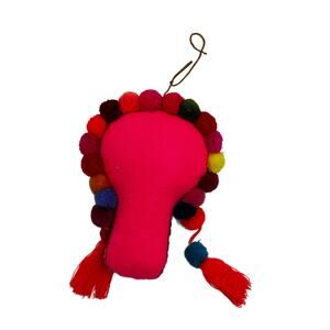 Mexican hand embroidered heart shape decorative pillow 11 x 7.5